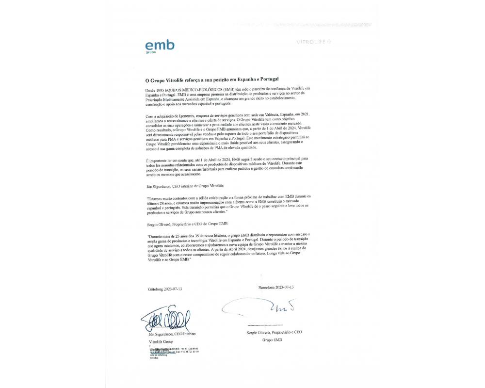 O Grupo Vitrolife reforça a sua posição em Espanha e Portugal